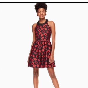 Kate Spade New York jacquard dress flare black red beaded appliqué size8